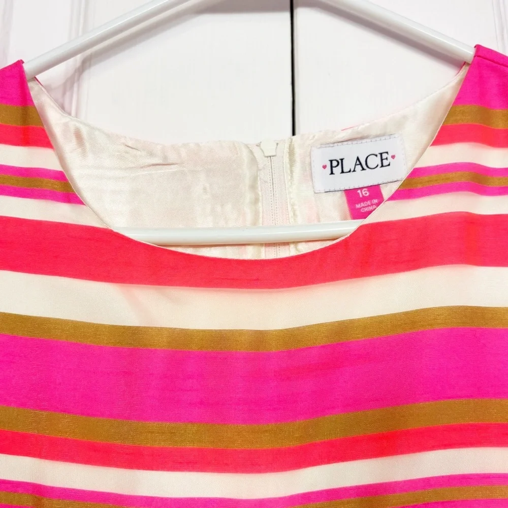 NWT The Children's Place Neon Berry Pink Stripe Sleeveless Dress 16